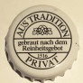 Kronkorken universal Deutschland 2014 2010er weiß AUS TRADITION PRIVAT gebraut nach dem Reinheitsgebot 1516