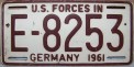 Nummernschilder / Kfz-Kennzeichen Deutschland 1961 1960er US