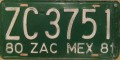 Nummernschilder / Kfz-Kennzeichen Mexiko 1980 1980er Zacatecas