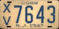 Nummernschilder / Kfz-Kennzeichen USA 1947 1940er New Jersey NJ