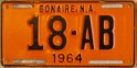 Nummernschilder / Kfz-Kennzeichen Niederländische Antillen 1964 1960er Bonaire