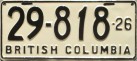 Nummernschilder / Kfz-Kennzeichen Kanada 1926 1920er British Columbia