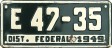 Nummernschilder / Kfz-Kennzeichen Mexiko 1949 1940er Distrito Federal