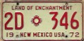 Nummernschilder / Kfz-Kennzeichen USA 1972 1970er New Mexico NM