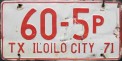 Nummernschilder / Kfz-Kennzeichen Philippinen 1971 1970er Iloilo City