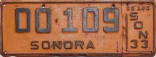Nummernschilder / Kfz-Kennzeichen Mexiko 1933 1930er Sonora