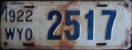 Nummernschilder / Kfz-Kennzeichen USA 1922 1920er Wyoming WY