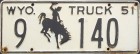 Nummernschilder / Kfz-Kennzeichen USA 1951 1950er Wyoming WY