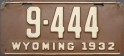 Nummernschilder / Kfz-Kennzeichen USA 1932 1930er Wyoming WY