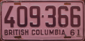 Nummernschilder / Kfz-Kennzeichen Kanada 1961 1960er British Columbia