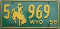 Nummernschilder / Kfz-Kennzeichen USA 1958 1950er Wyoming WY
