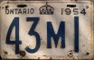 Nummernschilder / Kfz-Kennzeichen Kanada 1954 1950er Ontario
