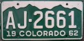 Nummernschilder / Kfz-Kennzeichen USA 1962 1960er Colorado CO